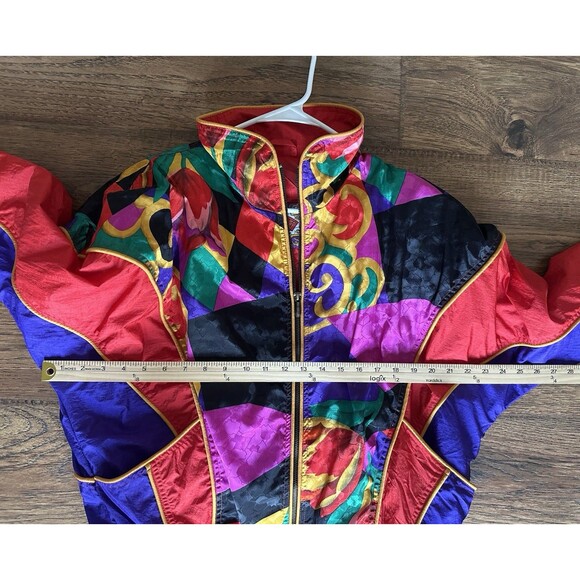 Vintage 90s Colorblock Windbreaker Jacket Abstract Print Zip Small Baroque - Picture 5 of 6